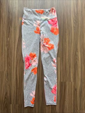TALL Old Navy Gray Leggings with Pink & Orange Floral Print